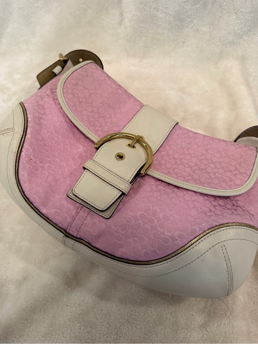 Vintage Y2K Coach Pink and Cream Shoulder Bag with Gold Hardware - Picture 10 of 10